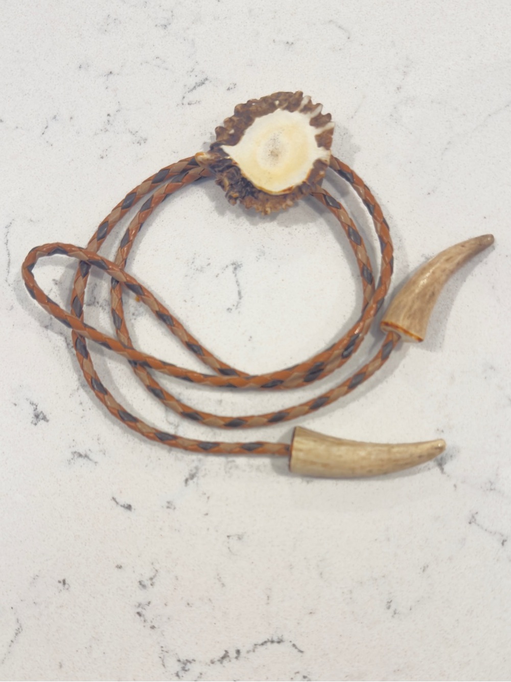 Vintage Bennett antler bolo tie natural elements brown tan ivory